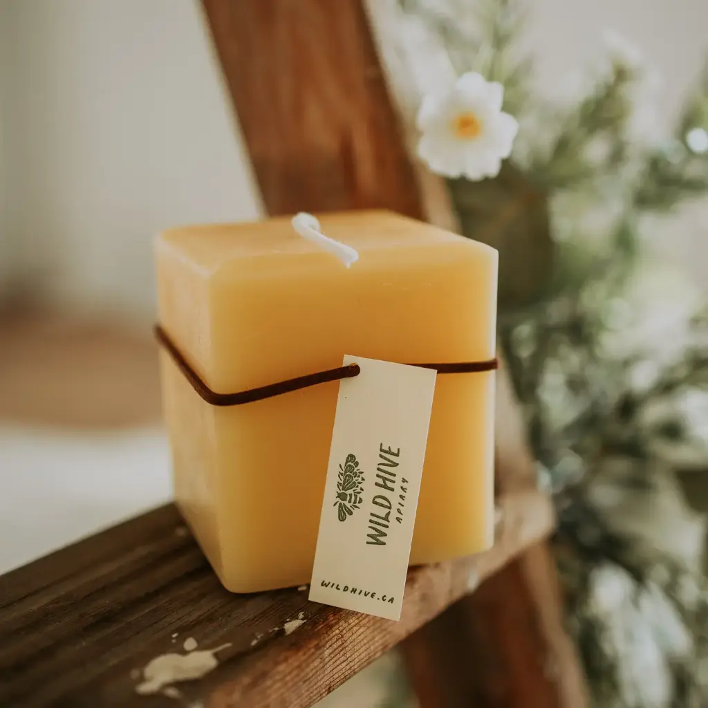 Wild Hive Natural Beeswax Candle Small Square.webp