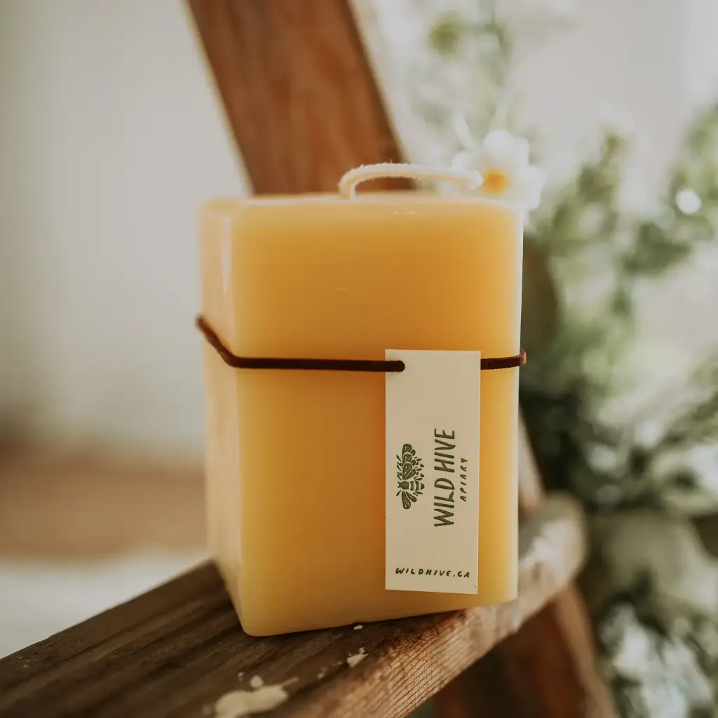 Wild Hive Natural Beeswax Candle Medium Square.webp