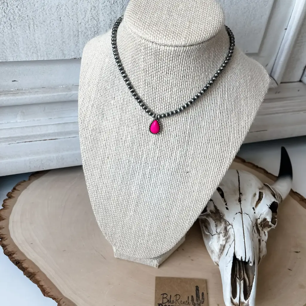 Teardrop Stone Pendant Navajo Bead Choker Necklace  1.webp