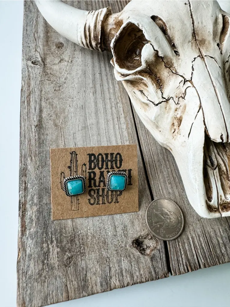 Western Mini Stone Stud Earrings - Heart Square Circle Bar 4.webp