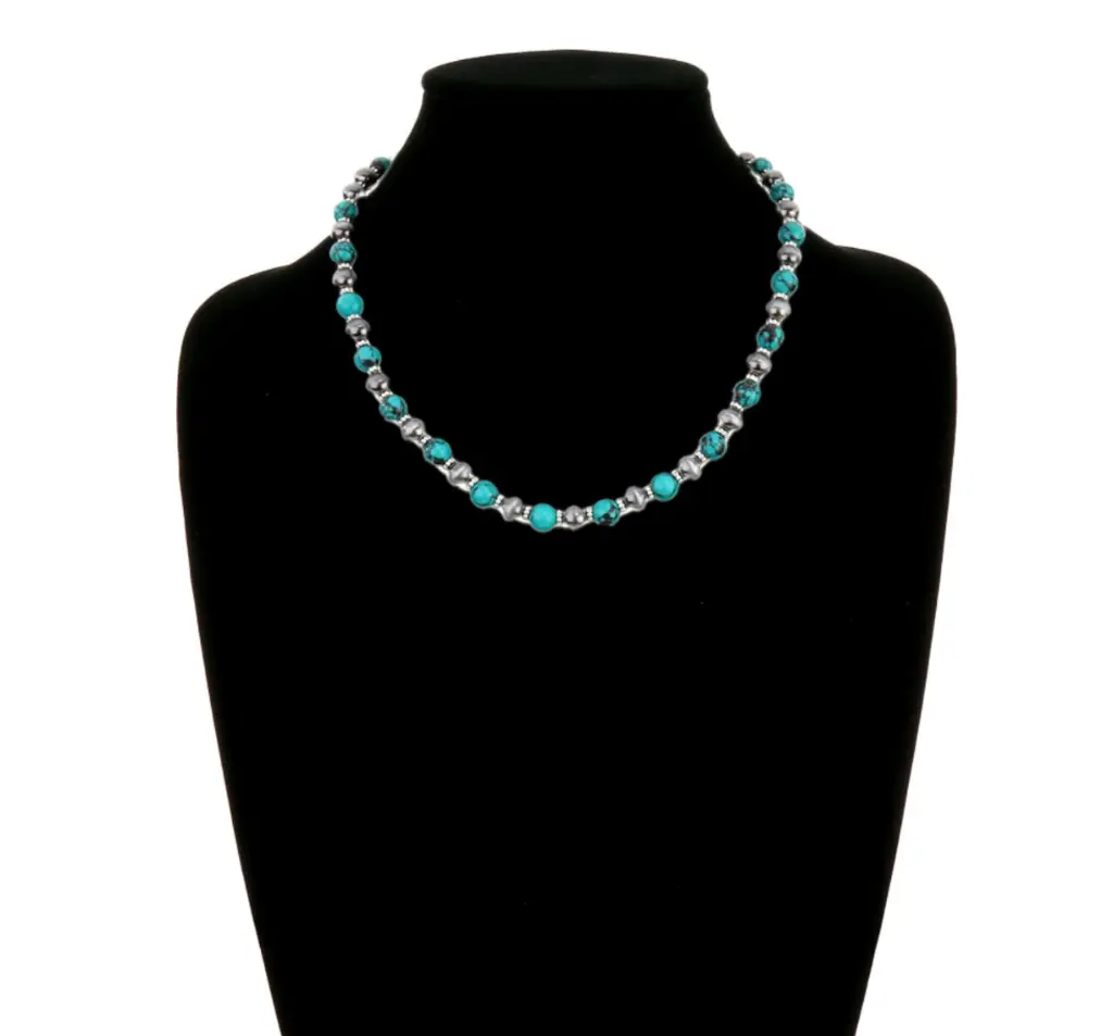 Western Navajo Style Pearl and Bead 18” Necklace 3.webp