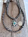 2 Layer Navajo Pearl Bead Stone Concho Pendant Necklace  2.webp