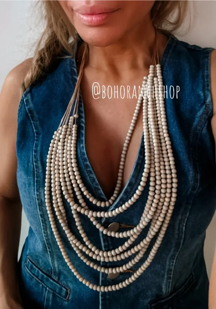 Multi Strand Wood Bead Boho Necklace 10.webp