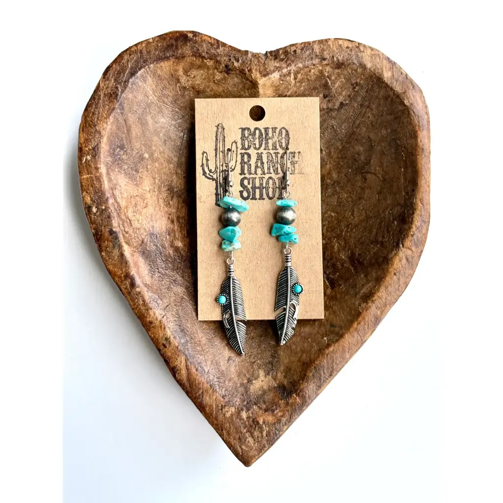  Western Feather Stone Navajo Pearl Drop Earrings 5.webp