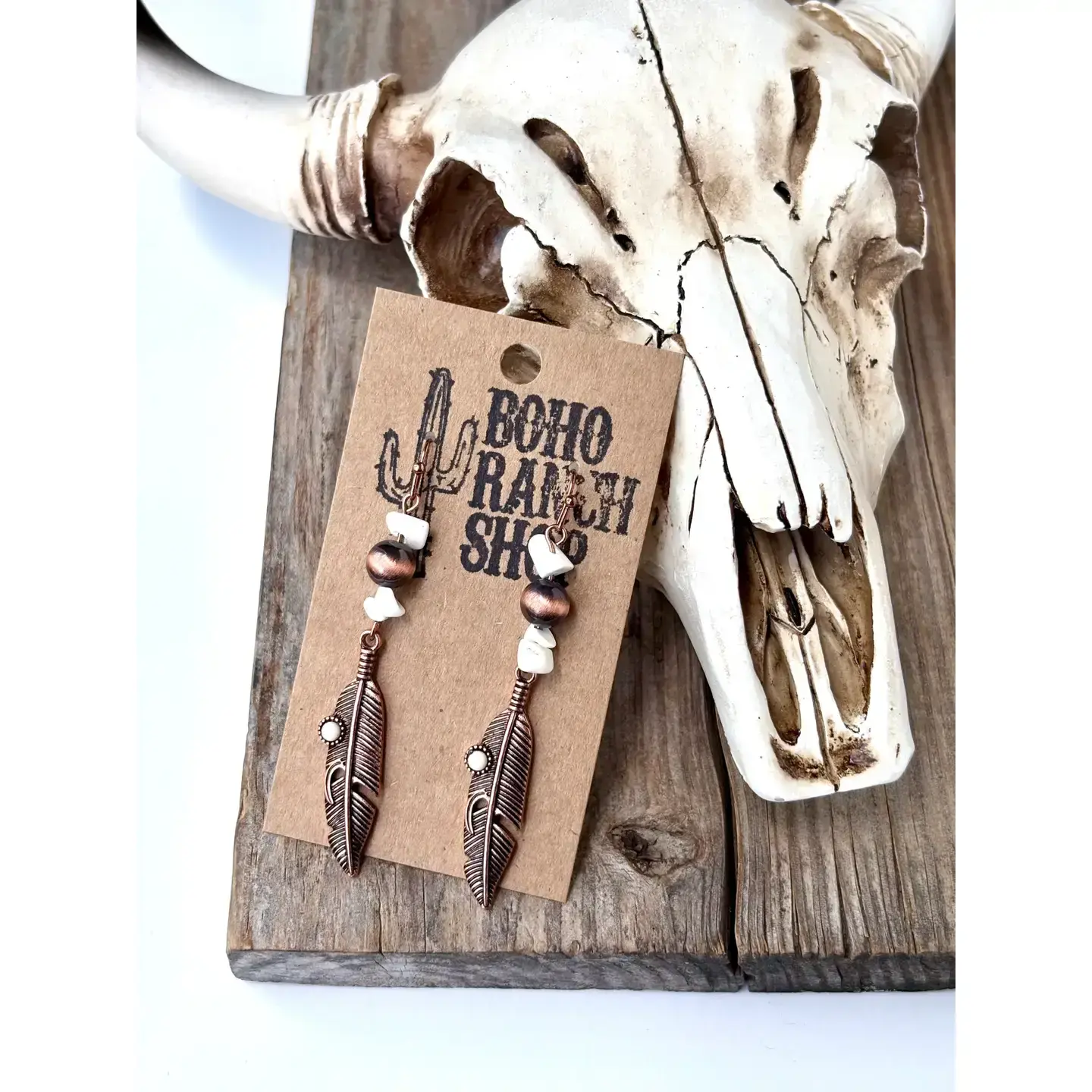  Western Feather Stone Navajo Pearl Drop Earrings 1.webp