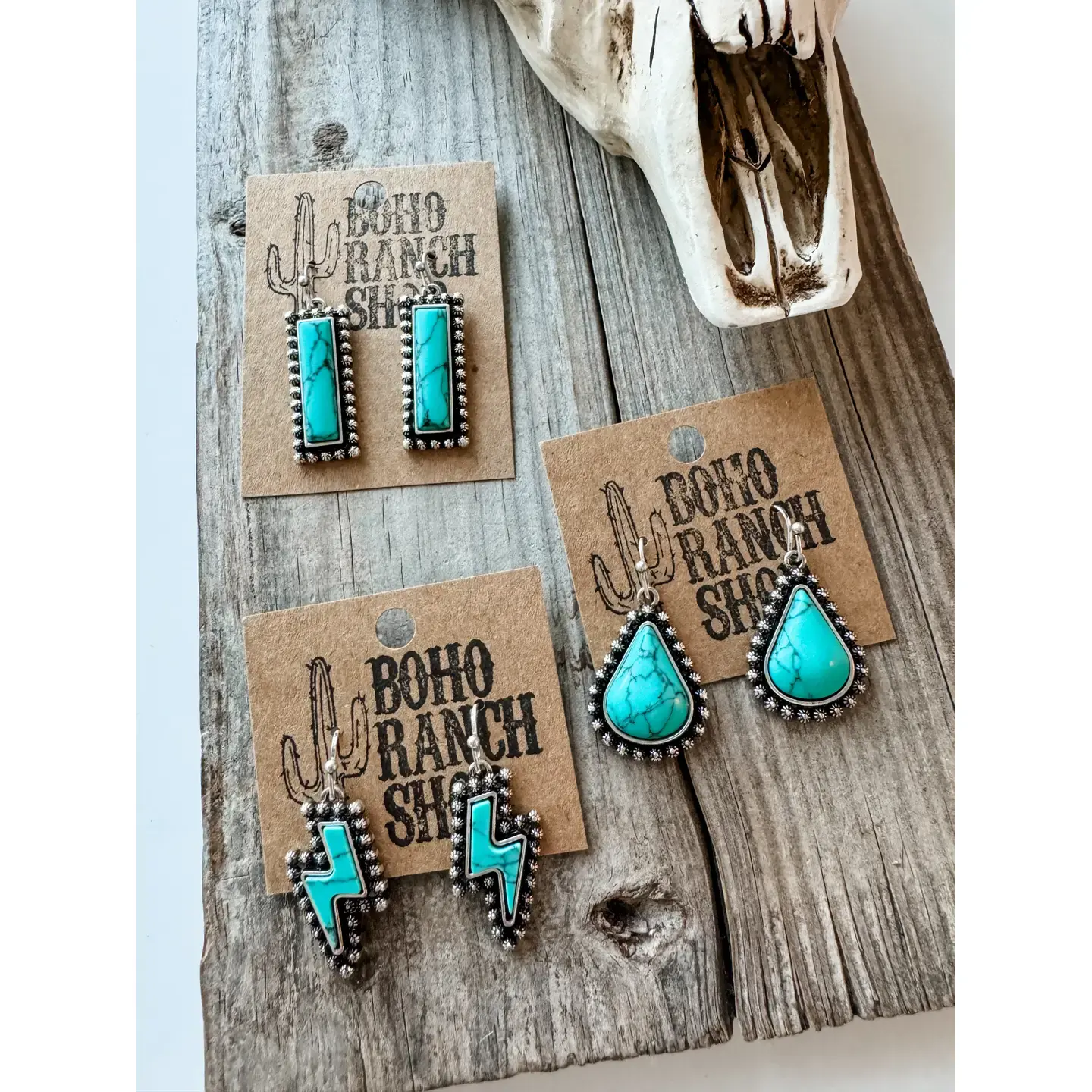 Western Hand Stone Stud Earrings Turquoise Bolt Bar Teardrop 1.webp