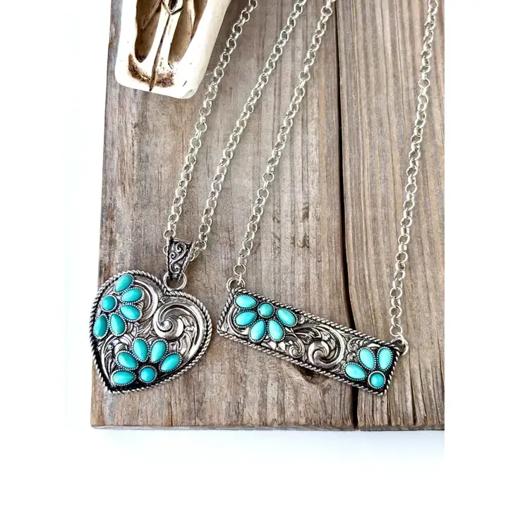 Western Squash Blossom Stone Round Pendant Necklace 4.webp