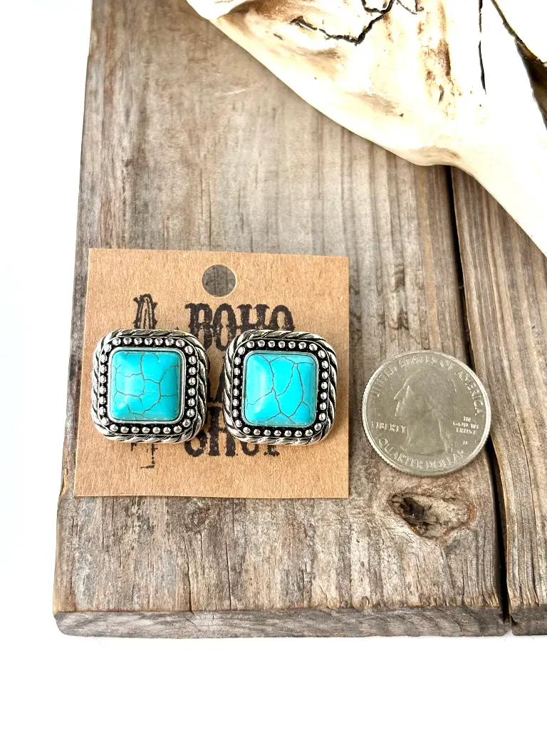 Western Turquoise Stone Square Stud Earrings 3.webp