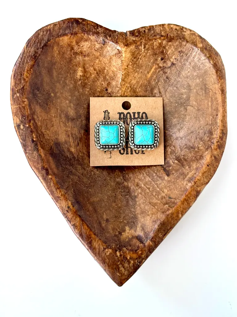 Western Turquoise Stone Square Stud Earrings 2.webp