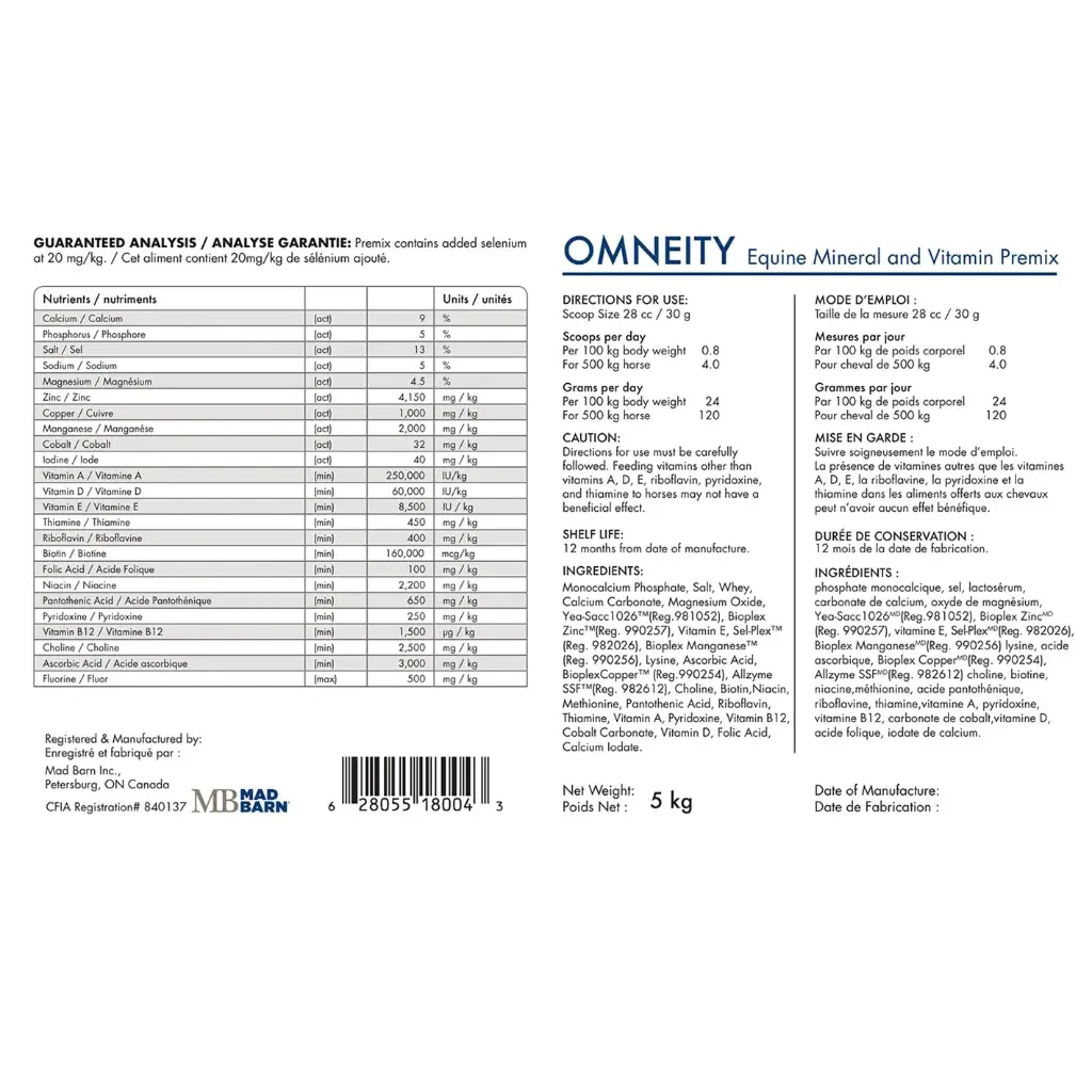MadBarn- Omneity - Equine Mineral and Vitamin Premix (5kg pail)