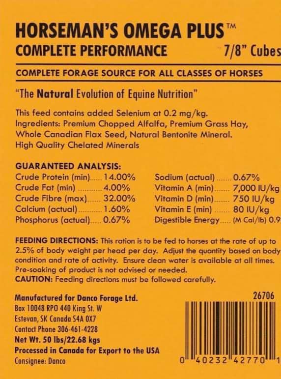 Danco Forage HORSEMAN'S OMEGA PLUS 50lb (22.72kg) Bag FULL PALLET