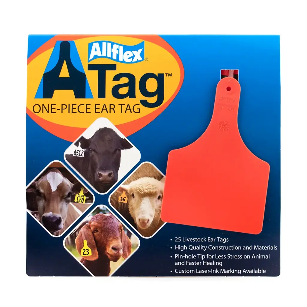 [ATAGXRE] Allflex A-Tag 1pc Cow (25/package) (Red)