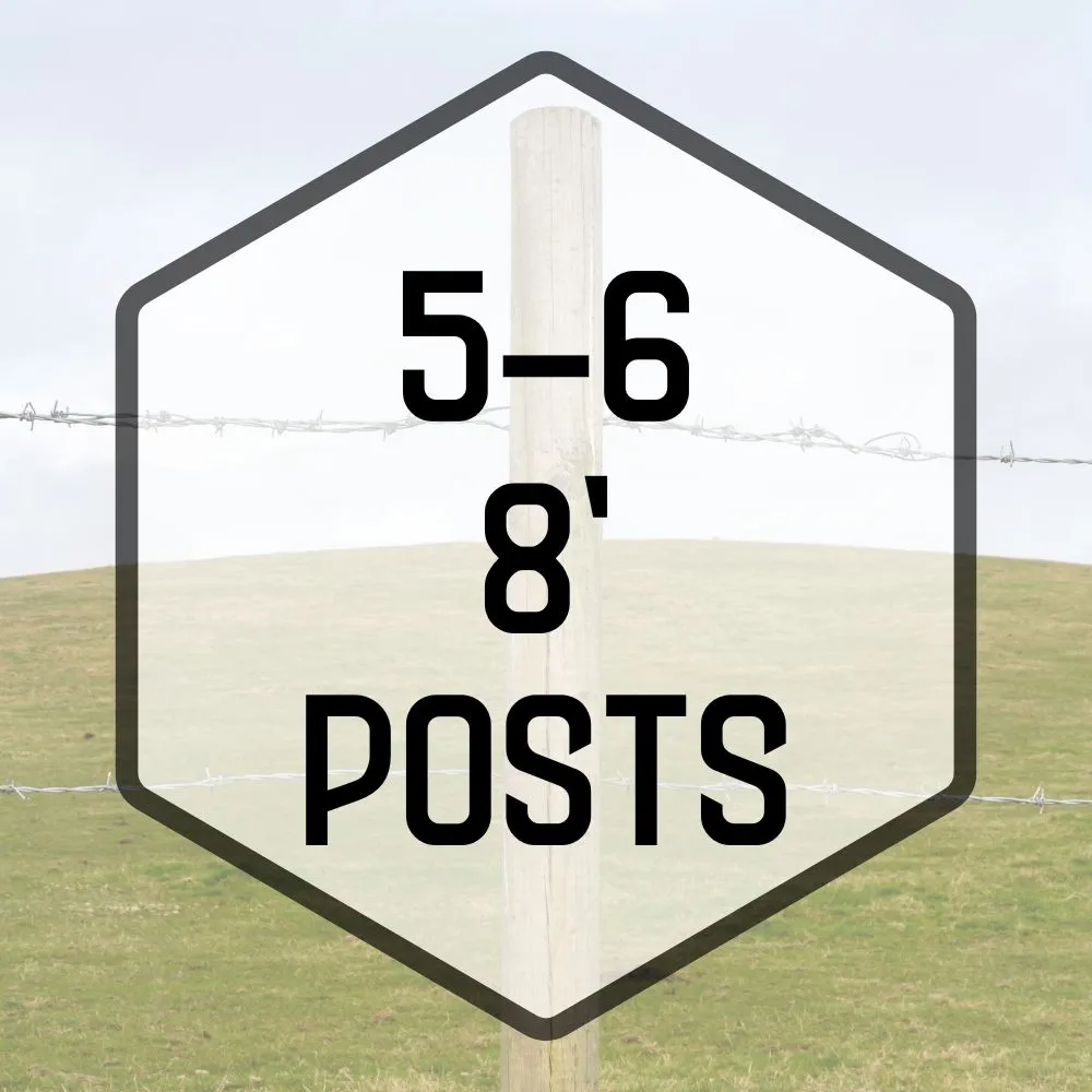 56N Fence Posts - (5-6) x 8' Peeled, Pointed, Treated (50/bundle)