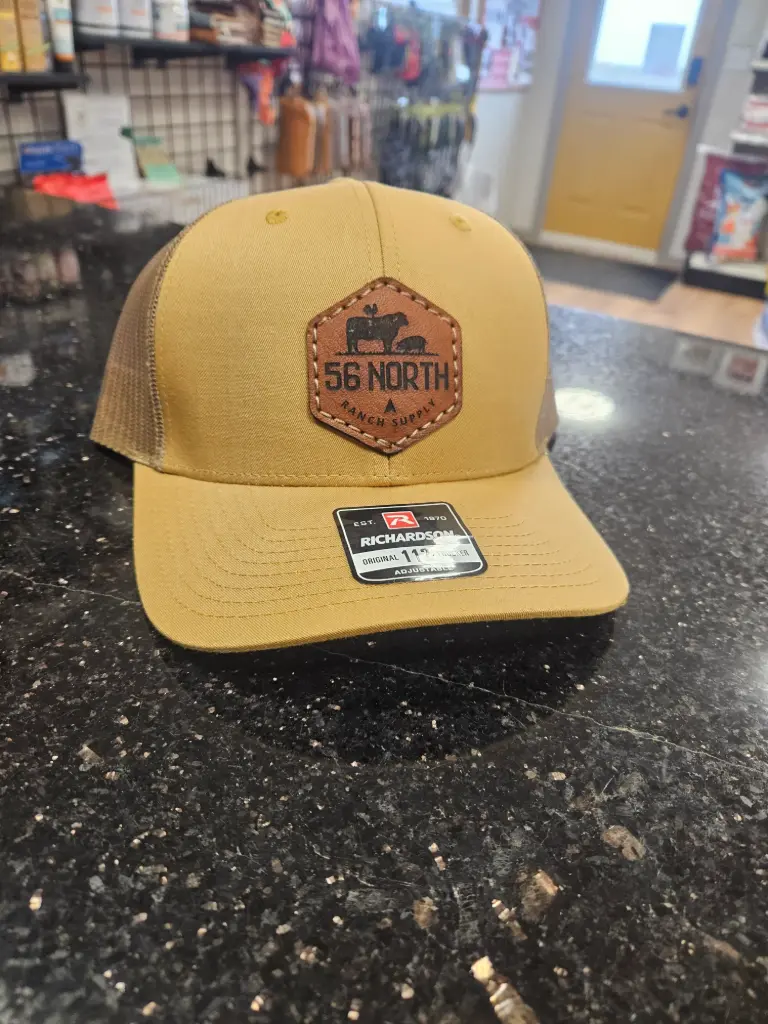 56 North Baseball Hat - Leather Patch (Hexagon Logo) (Richardson 112 Amber Gold)
