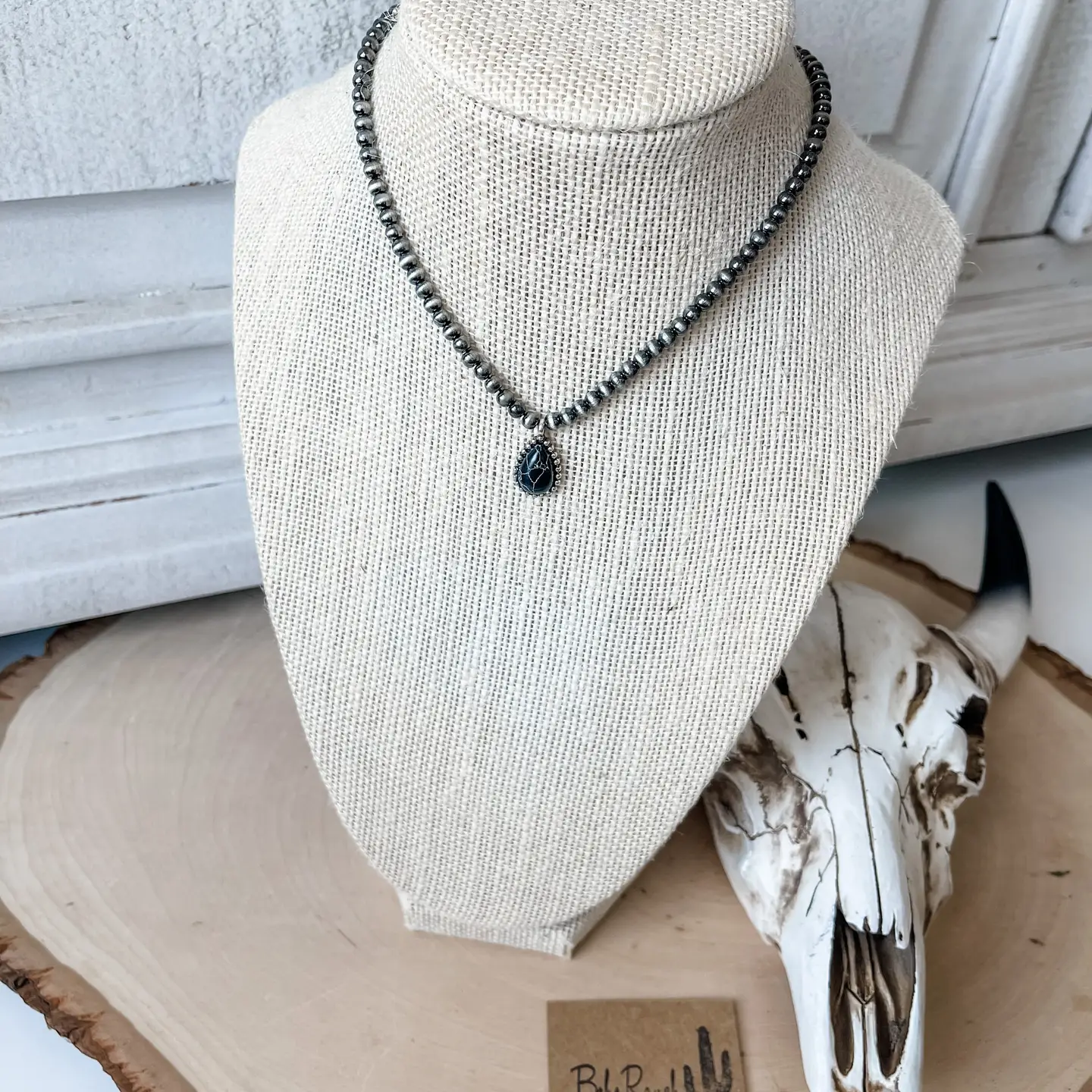 BOHO RANCH - Teardrop Stone Pendant Navajo Bead Necklace