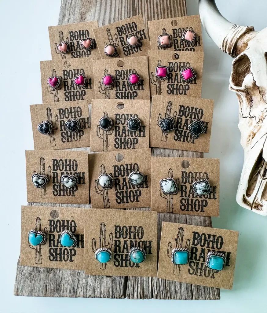 BOHO RANCH - Western Mini Stone Studs (Various Styles/Colours)