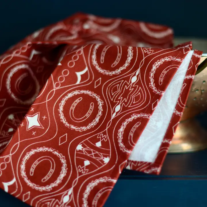 Tirzah Lane - Western Christmas Red Horseshoe Holiday Kitchen Tea Towel 