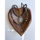 BOHO RANCH - 2 Layer Navajo Pearl Bead Stone Concho Pendant Necklace 