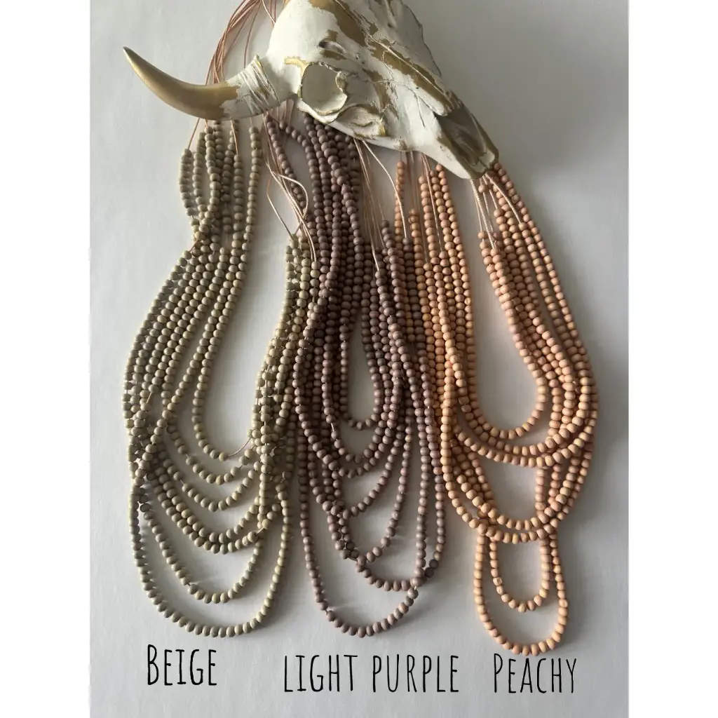 [048423650325BH-BIG] BOHO RANCH - Multi Strand Wood Bead Boho Necklace (Beige)