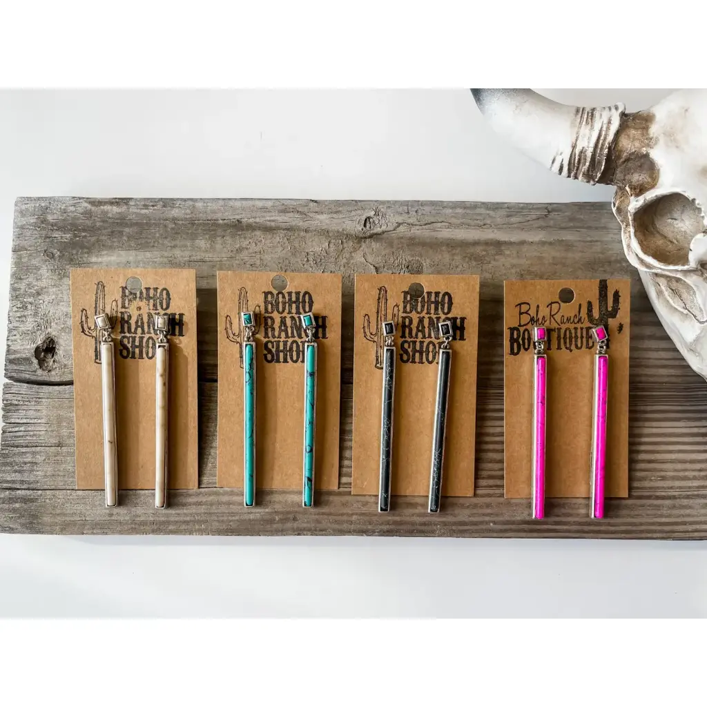 BOHO RANCH - Western Bar Stone Statement Earrings (Hot Pink)