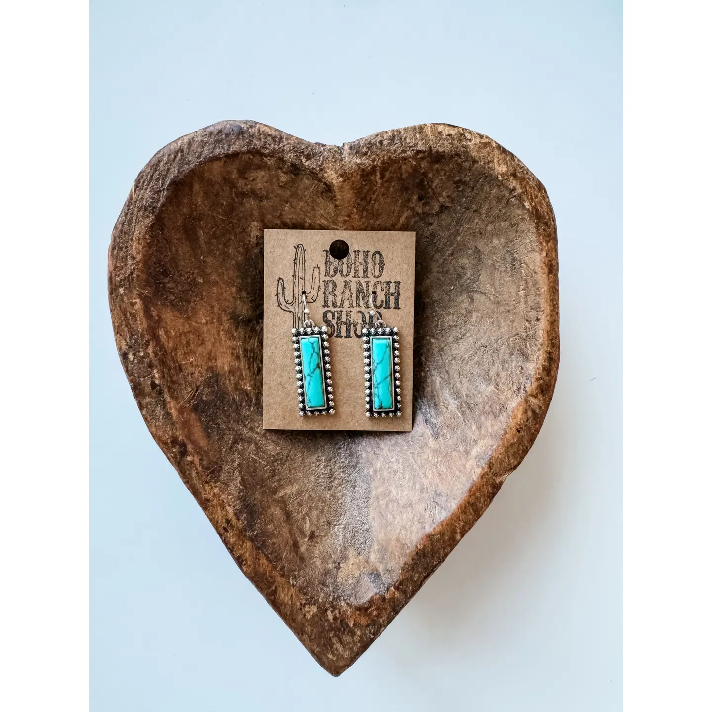 [730323225M-BH-BAR] BOHO RANCH - Western Hand Stone Stud Earrings Turquoise Bolt Bar Teardrop (Bar)