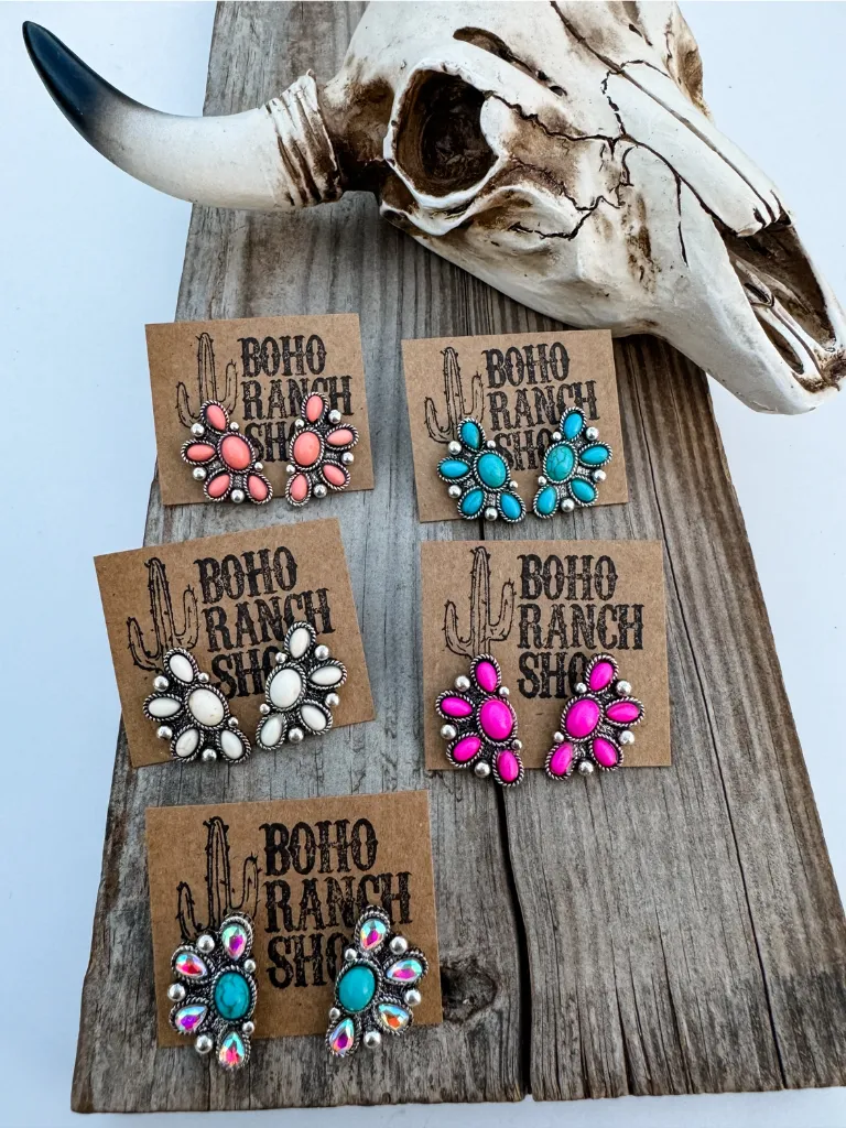 BOHO RANCH - Western Oval Stone Stud Earrings