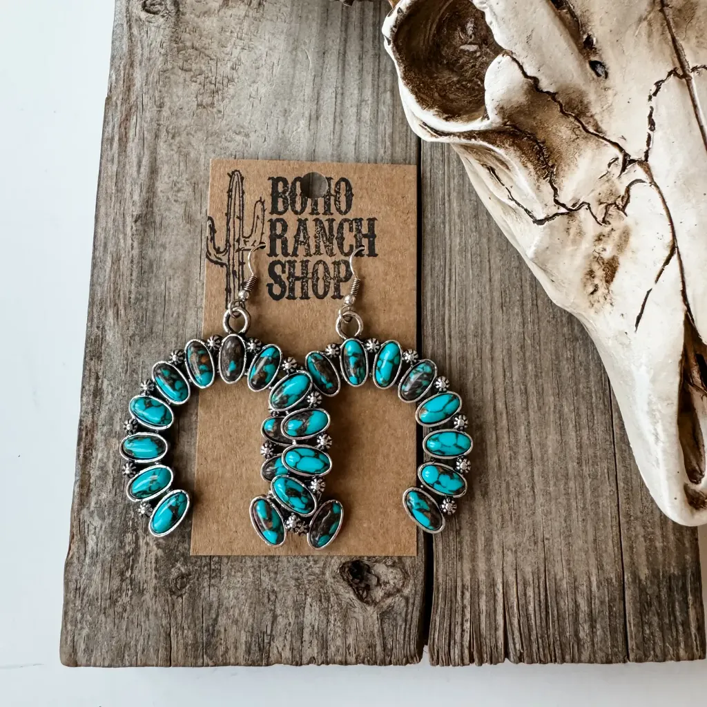 BOHO RANCH - Western Squash Blossom Stone Stud Earrings