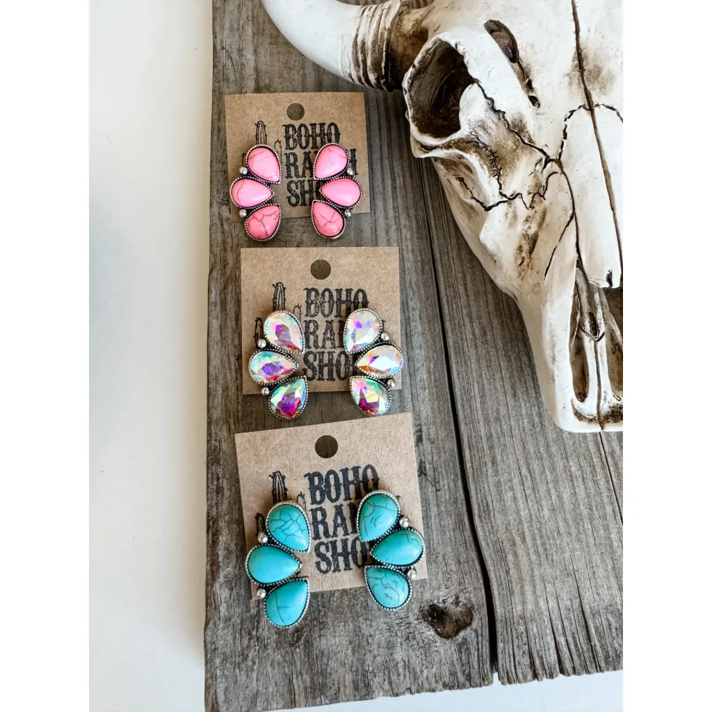 [235923250J-BH-PK] BOHO RANCH - Western Stone Cluster Post Earrings (Pink)
