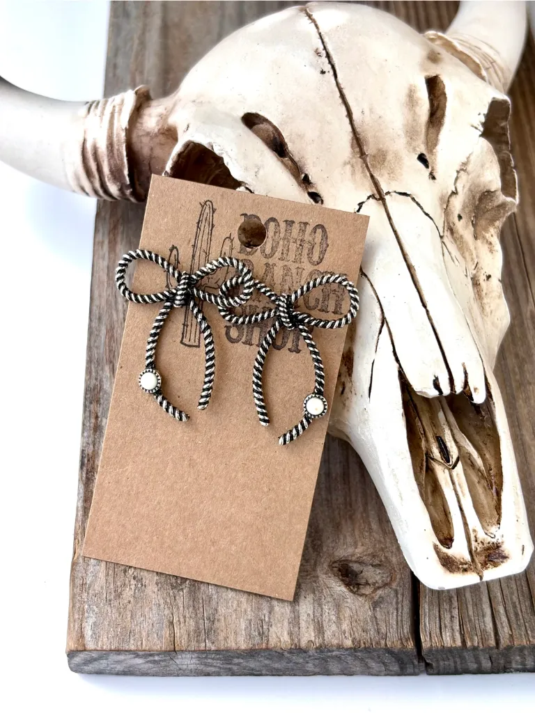 BOHO RANCH - Western Style Coquette Bow with Stone Stud Earrings