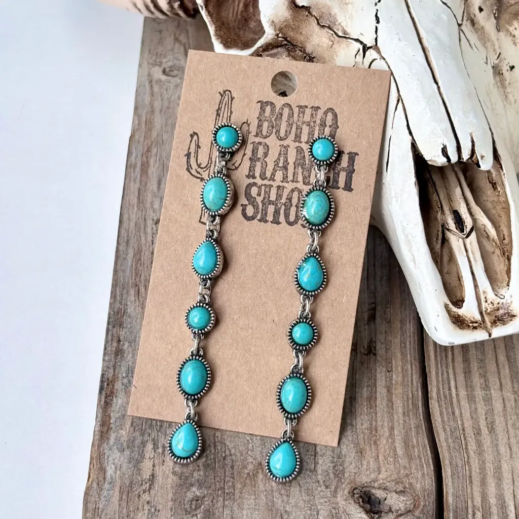 BOHO RANCH - Western Style Turquoise Stone Drop Dangle Earrings