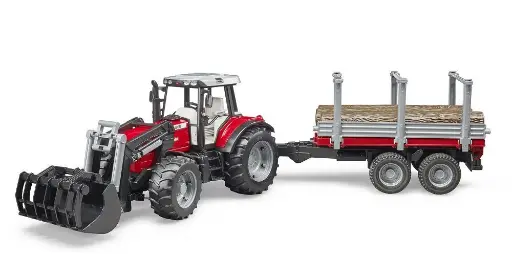 [02046] Bruder Massey Ferguson 7480 w Frontloader and Logging Trailer