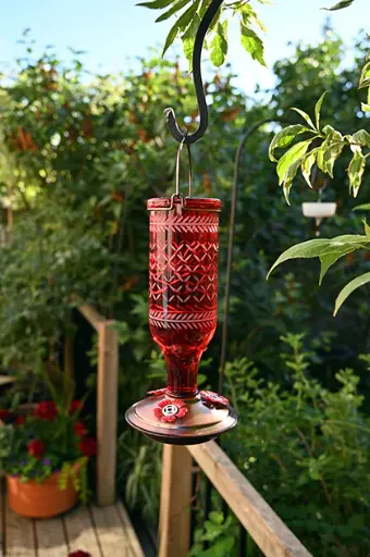 [88131] Pinebush Vintage Bottle Style Glass Hummingbird Feeder
