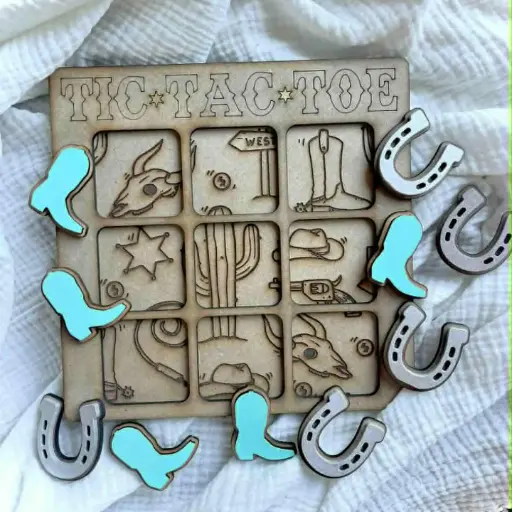 Tic Tac Toe Western Themed Boots and Horseshoes