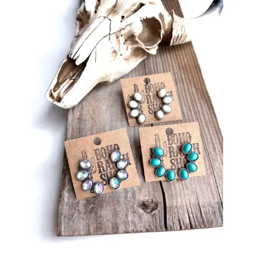 BOHO RANCH - Western Cluster Squash Blossom Stone Stud Earrings