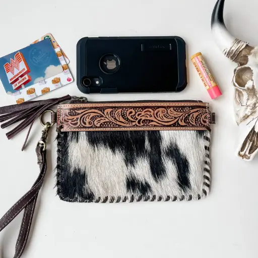 BOHO RANCH - Western Mini Mobile Cowhide Tooled Leather Crossbody