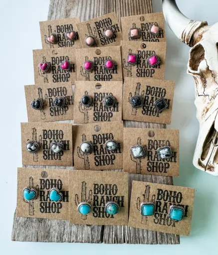 BOHO RANCH - Western Mini Stone Studs (Various Styles/Colours)