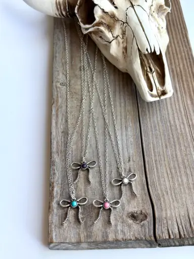 BOHO RANCH - Western Style Coquette Bow Ribbon Pendant Chain Necklace